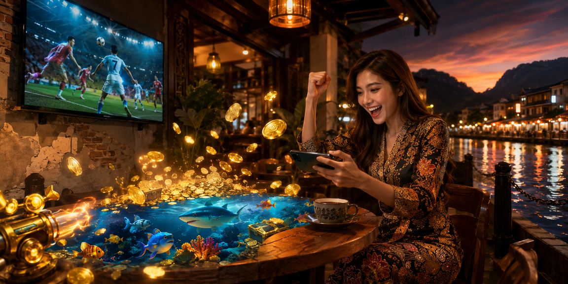 Pemain di Ipoh menikmati permainan memancing interaktif dengan latar belakang budaya batik Malaysia