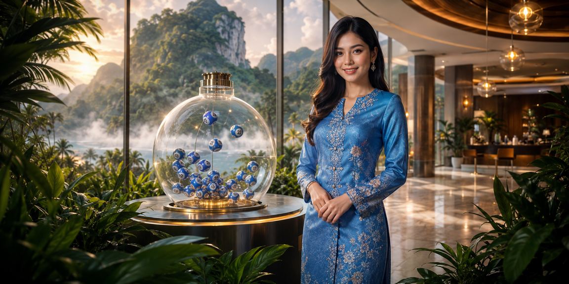 Pengguna Malaysia dalam baju kurung memilih nombor loteri secara dalam talian melalui platform uubet